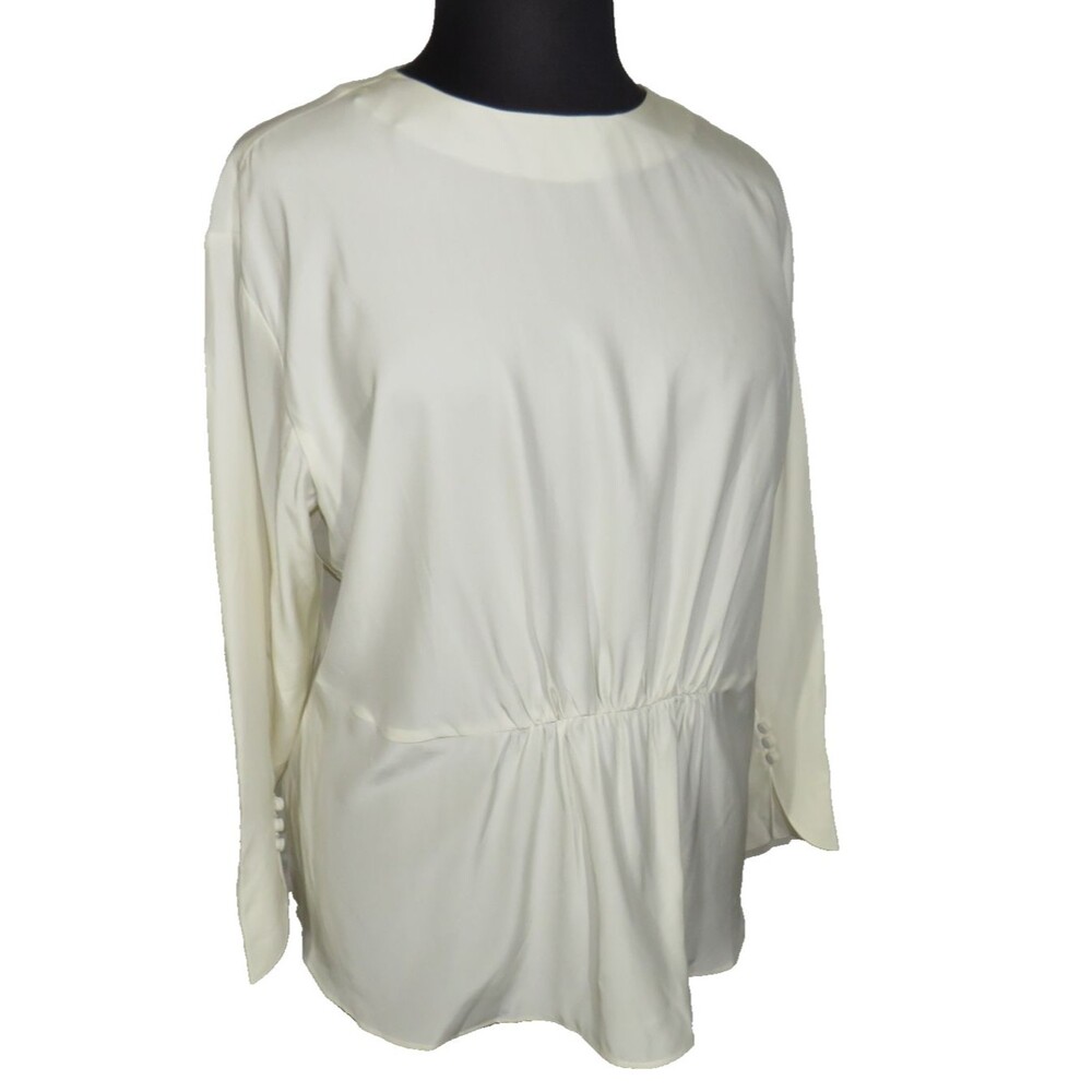 Pari Passu Ivory Silk Gathered Emira Blouse Size 18 Shape D
